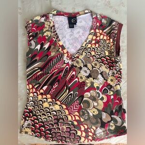 Roberto Cavalli Red and Yellow Graphic Cap Sleeve Blouse